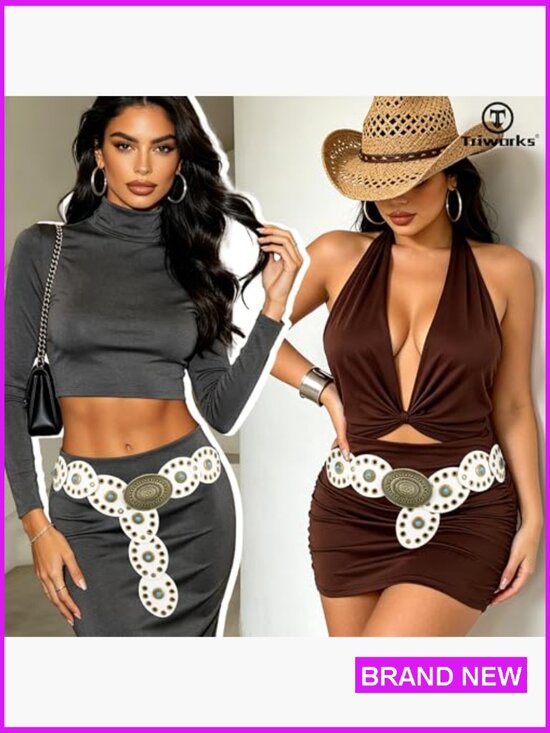 Wide Cowgirl Disc Belt with Turquoise Concho Leather Western Country Dress Belt